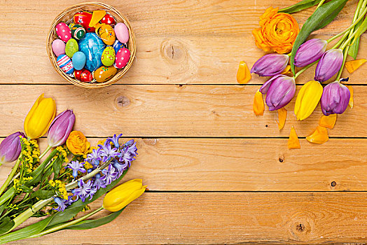 复活节,背景,春花,彩色,蛋,木头