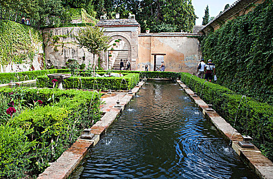 花园,宫殿,轩尼洛里菲花园,阿尔罕布拉,格林纳达,格拉纳达,安达卢西亚,西班牙