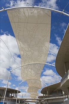 荫凉,油布,悬吊,上方,2008世博会,地面,萨拉戈萨,阿拉贡,西班牙