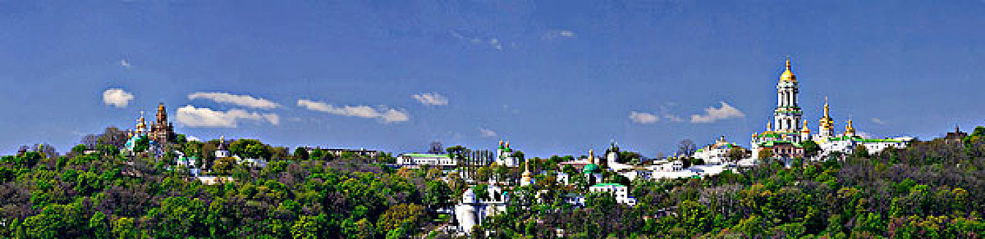 洞穴,寺院,基辅,乌克兰,东欧,全景,宽,银行,河,五月,2007年