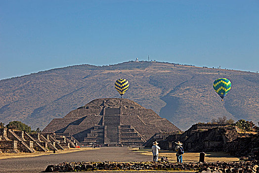 墨西哥,气球,上方,月亮金字塔,前哥伦布时期,考古,特奥蒂瓦坎,世界遗产