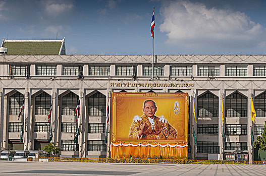 巨大,广告牌,国王,正面,曼谷,城市,管理,市政厅,泰国