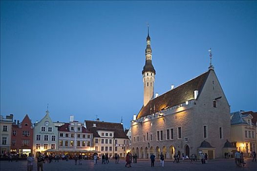 市政厅,黄昏,塔林,爱沙尼亚,波罗的海国家