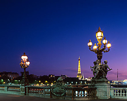 第三,桥,埃菲尔铁塔,夜晚,巴黎,法国