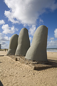 手,雕塑,海滩,乌拉圭