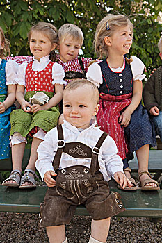 孩子,传统,巴伐利亚,衣服