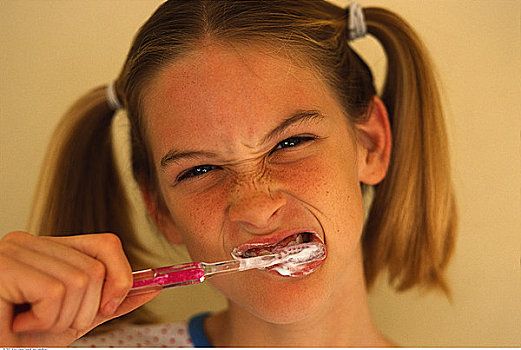 女孩,肖像,刷牙