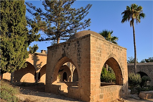 院落,古老,寺院,喷泉,穹顶,塞浦路斯