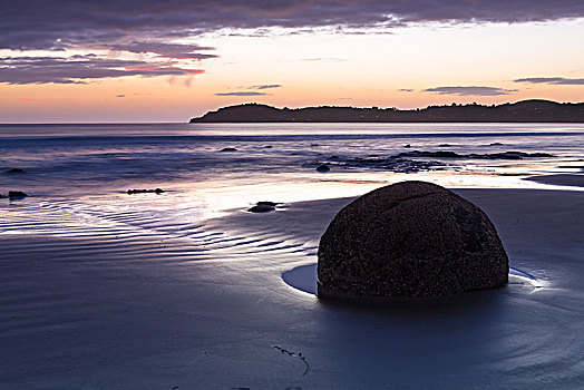 漂石,海滩,日出,奥塔哥地区,新西兰,大洋洲