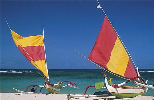 传统,巴厘岛,沙努尔,船,彩色,帆,海滩,海洋,印度尼西亚,海岸,太阳