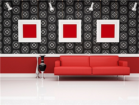 经典,室内,现代,红色,沙发