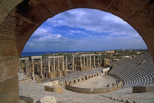 利比亚,靠近,的黎波里,莱普蒂斯马格纳,剧院,拱形