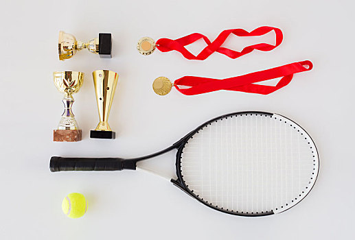 特写,网球拍,球,奖杯,奖牌