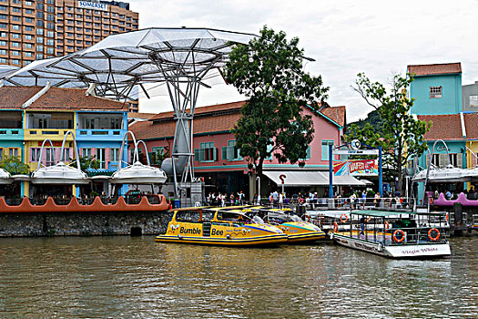 观光,船,新加坡河,彩色,码头,建筑,聚会,区域,克拉码头,新加坡,东南亚,亚洲