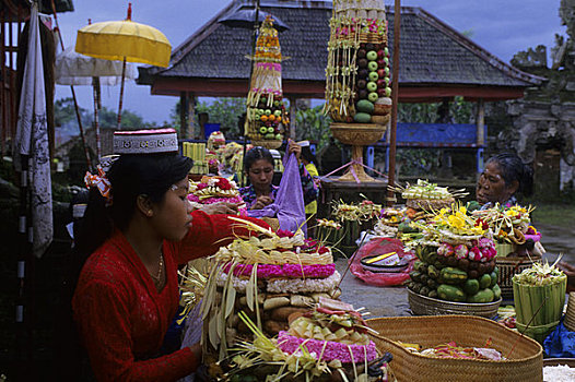 印度尼西亚,巴厘岛,小,庙宇,典礼,女人,祭祀