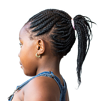 侧面视角,小,非洲人,女孩,非洲发型,特写,辫子发式,白色背景