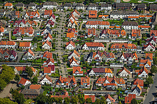 航拍,房产,后面,花园,红色,屋顶,砖瓦,下莱茵,北莱茵威斯特伐利亚,德国