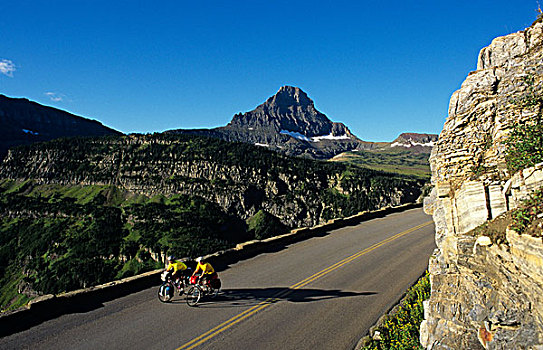 自行车,旅游,太阳,道路,冰川国家公园,蒙大拿