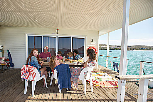 家庭,汇集,桌子,船屋,太阳,甲板,南非