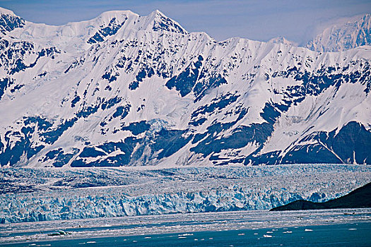 全景,积雪,山,冰河,湾,阿拉斯加,美国