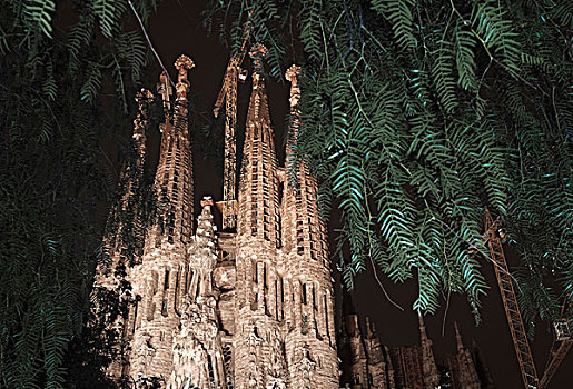 神圣家族教堂,夜晚,巴塞罗那,西班牙