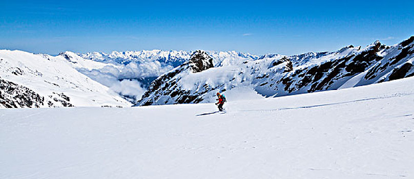 女性,滑雪者,滑雪,山,北方,提洛尔,奥地利,欧洲