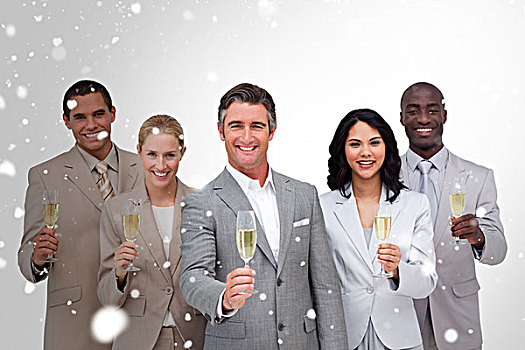 合成效果,图像,企业团队,庆贺,成功,香槟,雪