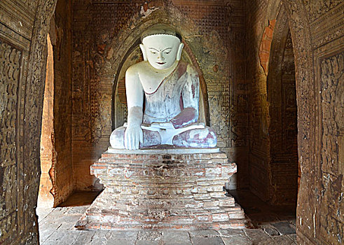 坐,佛,雕塑,老,蒲甘,异教,缅甸,亚洲