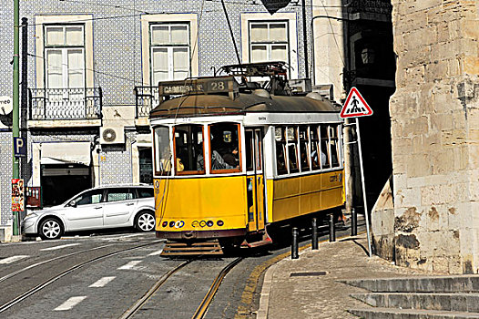 有轨电车,线条,老城,区域,阿尔法马区,里斯本,葡萄牙,欧洲