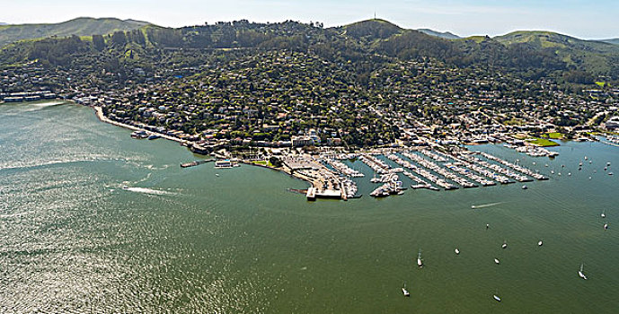 航拍,帆船,码头,旧金山湾,区域,加利福尼亚,美国,北美