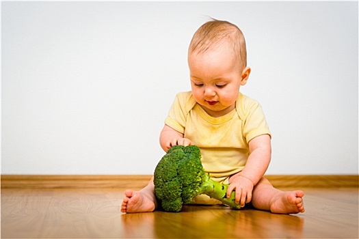 婴儿,吃,花椰菜