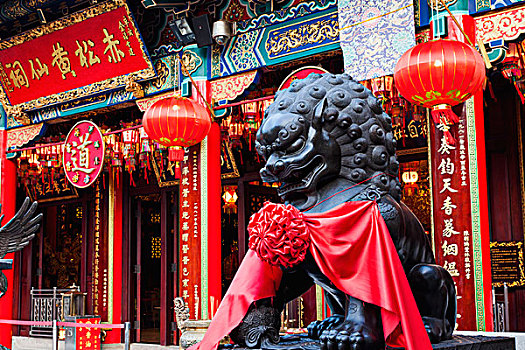 中国,香港,九龙,黃大仙祠,狮子,雕塑