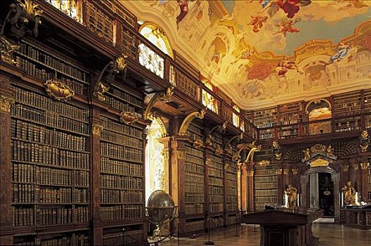 图书馆,镀金,书本,地球,宫殿,瓦绍,奥地利,欧洲,内景