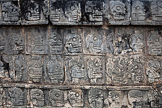 墙壁,头骨,奇琴伊察,托尔特克文明,玛雅,遗址,尤卡坦半岛,墨西哥