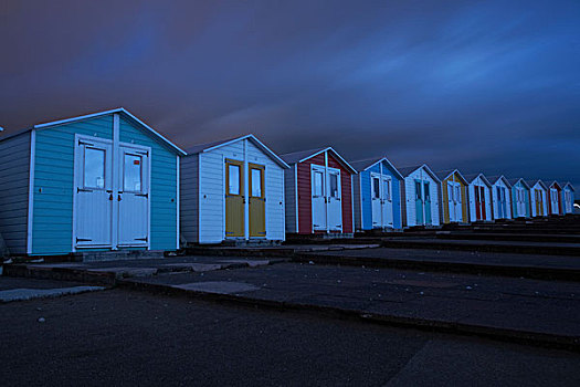 海滩小屋,夜晚,康沃尔,英国,欧洲