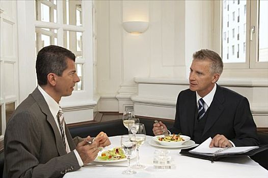 两个男人,会面,上方,食物,餐馆