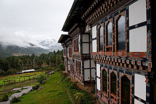 酒店,山,山谷,不丹