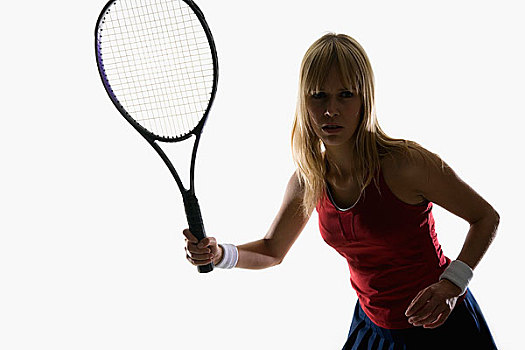 棚拍,女性,网球手,拿着,网球拍