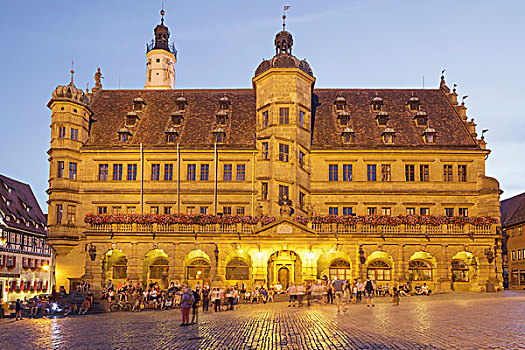市政厅,马尔克特广场,市场,罗腾堡,弗兰克尼亚,巴伐利亚,德国,欧洲