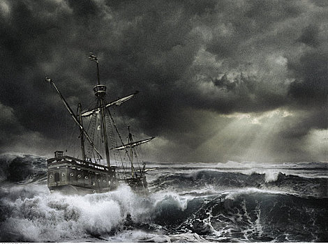 船,风暴,海洋,阳光,云
