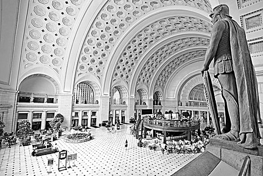 黑白,内景,大厅,有趣,雕塑,车站,前院,联盟火车站,华盛顿特区,美国