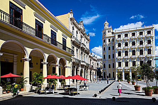 餐馆,内庭,红色,伞,面对,广场,哈瓦那,古巴