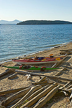 皮划艇,海滩,岛屿,北方,海湾群岛,不列颠哥伦比亚省,加拿大