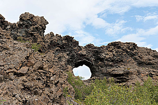 火山作用,冷却,熔岩原,圆,洞,石头,形状,岩石构造,区域,米湖,冰岛,斯堪的纳维亚,北欧,欧洲