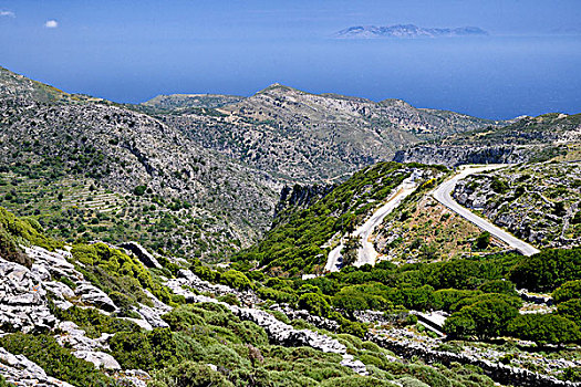 希腊,希腊群岛,爱琴海,基克拉迪群岛,纳克索斯岛,道路,靠近