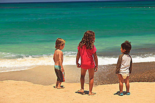 孩子,站立,海滩,边缘,北下加利福尼亚州,墨西哥