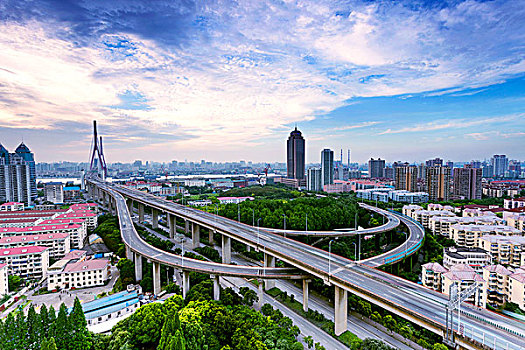 城市,天际线,日落,现代,上海
