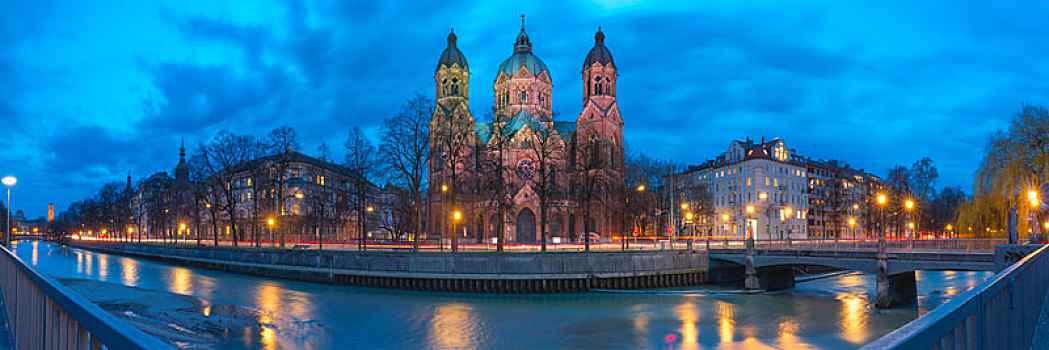 圣徒,教堂,夜晚,慕尼黑,德国