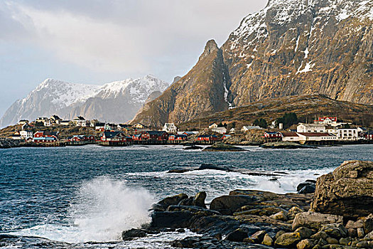 石头,海岸线,瑞恩,罗弗敦群岛,挪威