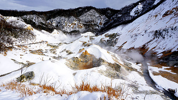 温泉,地狱谷,雪,冬天